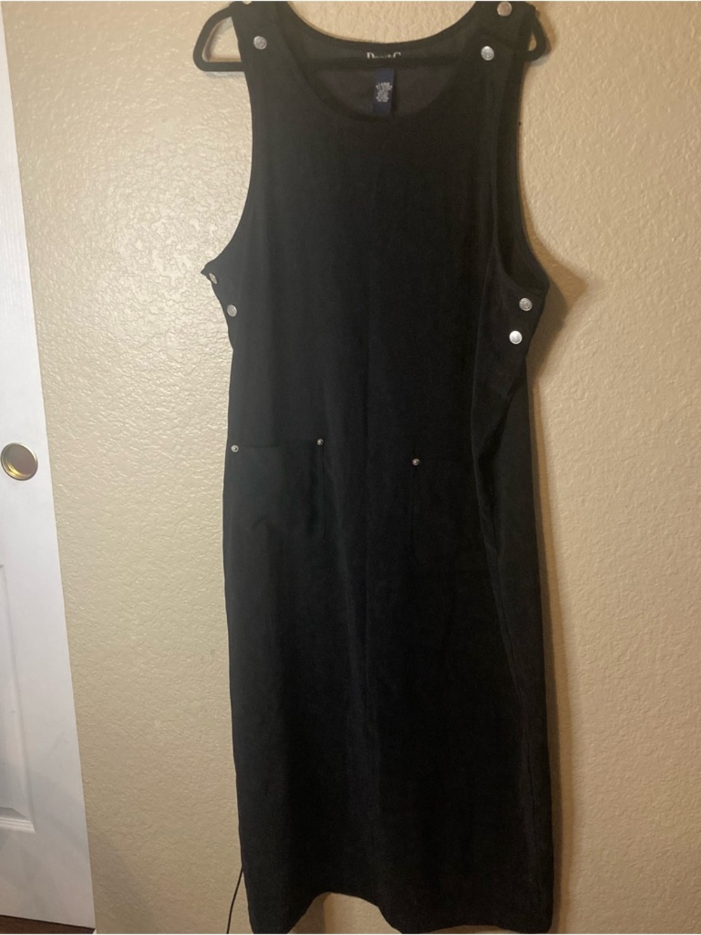 Denim & Co 90’s Vintage Black Velvet Jumper Dress Pockets Women’s Size Large